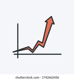 Graph with an up arrow icon. Vector illustration of a graph chart with up arrow. It represents business growth, presentation, analysis, performance report