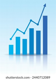 Graph with arrow and increase report. Diagram with the progress of rise and success. Vector illustration