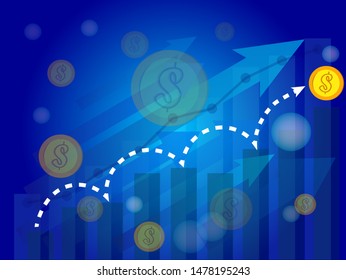 graph and arrow on blue abstract background