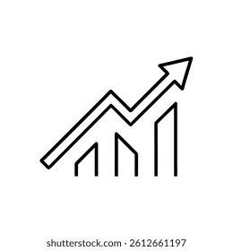Graph arrow up outline icon on white background.