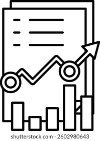 A graph with a arrow pointing upwards is on a piece of paper