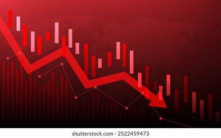 graph and arrow red stock marketing fall background. economy finance crisis low investment.