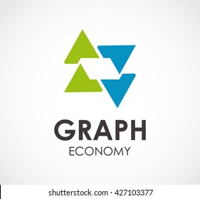 Graph arrow of triangle economy abstract vector and logo design or template growth business icon of company identity symbol concept