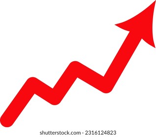 Graph arrow up. Growing red arrow. Simple red graph. Concept of growth and increase. Growing chart. Replaceable vector design.