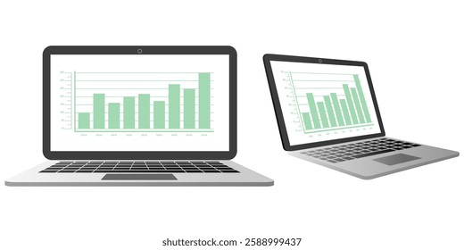 Graph bar analytics vector featuring a modern design with bar charts, data visualization, and statistical elements, representing business growth, financial analysis, and performance tracking.