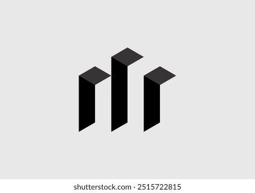 a barra de gráficos se transforma artisticamente em um cubo, criando um logotipo dinâmico M que simboliza crescimento, dados e inovação