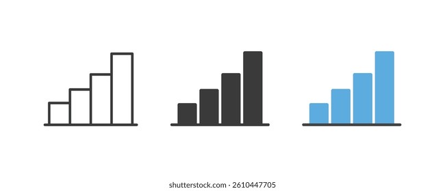 Graph bar chart icons. Representing growth, analytics, statistics, performance metrics, and business data. Business chart. Financial rise up. Increase profit. Economic graphic growth arrow rising.
