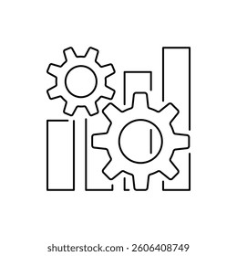 Graph bar with cogwheels line icon