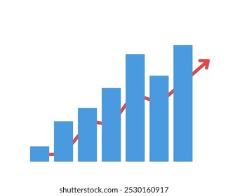 The graph bar is growing with an upward arrow. Simple flat vector illustration.