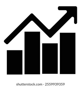 Graph bar icon, featuring a prominent upward arrow, visually represents growth and progress. Its sleek vector design effectively communicates increasing values or performance metrics.