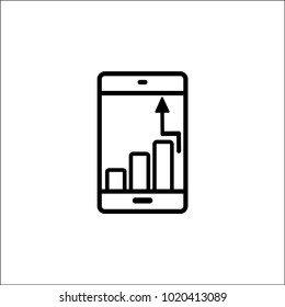 Graph bar graph in phone vector icon, growing graph in phone or smartphone vector icon isolated