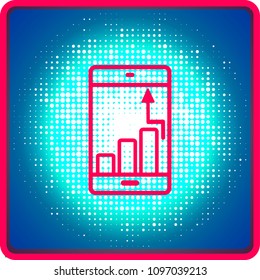Graph bar graph in phone vector icon, growing graph in phone or smartphone vector icon isolated