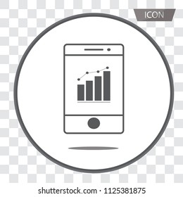 Graph bar graph in phone vector icon, growing graph in phone or smartphone vector icon isolated on transparent background.