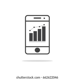 Graph bar graph in phone vector icon, growing graph in phone or smartphone vector icon 10 EPS.