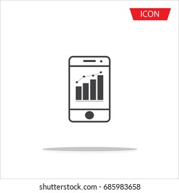 Graph bar graph in phone vector icon, growing graph in phone or smartphone vector icon on white background.