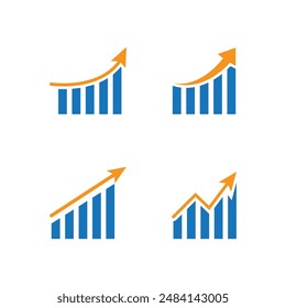 Gráfica de barras con flecha hacia arriba maximizar ganancia gráfico de negocios iconos de crecimiento flechas