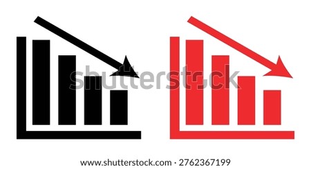 Graph with bars decreasing, arrow pointing down, decline, finance, crisis, recession, stock market
