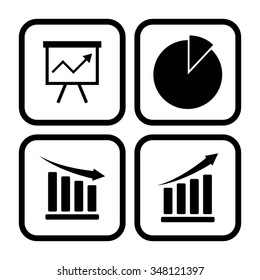 graph - black vector icon, set