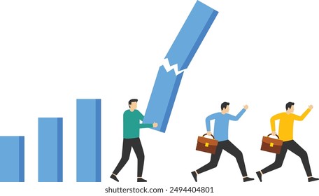 Graph breaks down and falls on the businessman, Vector illustration in flat style

