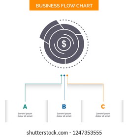 Graph Business Flow Chart Design with 3 Steps. Glyph Icon For Presentation Background Template. Place for text.