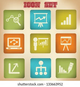 Graph business icon set,vintage style,vector