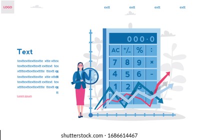 Graph and calculator. Accounting, business calculation with diagram. Vector illustration for web banner, infographics, mobile