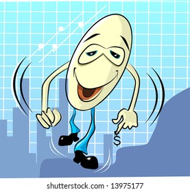 graph and  cartoon man 	