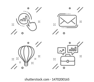 Graph chart, Air balloon and Messenger mail line icons set. Business portfolio sign. Get report, Sky travelling, New e-mail. Job interview. Education set. Line graph chart outline icon. Vector