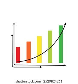Graph chart with arrow. Line icon isolated on white background. Graph in color. Hand drawn hologram positive percentage. Hand growth direction concept for business print design. Vector illustration