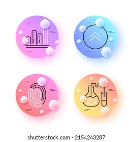 Graph chart, Chemistry lab and Fingerprint minimal line icons. 3d spheres or balls buttons. Swipe up icons. For web, application, printing. Growth report, Laboratory, Finger identify. Vector