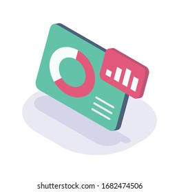 graph chart circle and bar isometric icon with modern flat style color