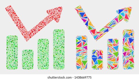 Graph chart collage icon of triangle elements which have various sizes and shapes and colors. Geometric abstract vector design concept of graph chart.