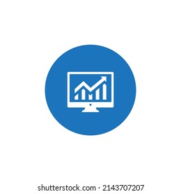 Graph, Chart in Computer Monitor Icon Vector in Circle Shape