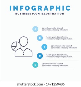 Graph, Chart, Data, Employee, Manager, Person, Statistics Line icon with 5 steps presentation infographics Background. Vector Icon Template background