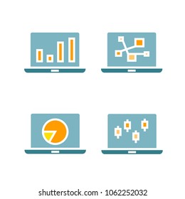 graph and chart data in laptop icons