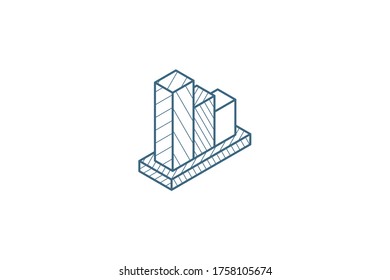 Graph chart decline, falling stock market bar isometric icon. 3d vector illustration. Isolated line art technical drawing. Editable stroke