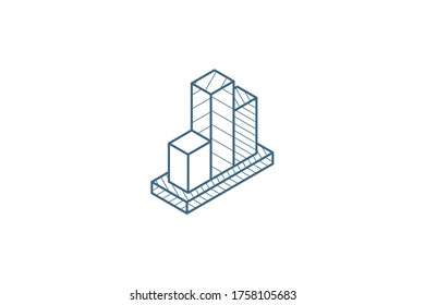 Graph chart decline, falling stock market bar isometric icon. 3d vector illustration. Isolated line art technical drawing. Editable stroke