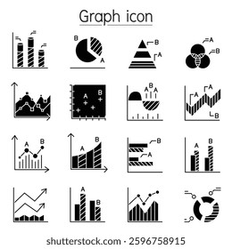 Graph, Chart, Diagram, Data, Infographic icon set filled outline style in glyph style