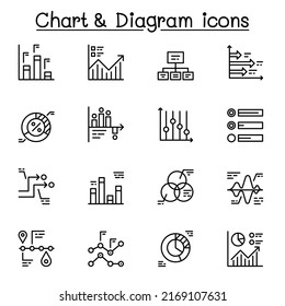 Icono de gráfico, gráfico y diagrama establecido en el estilo de líneas delgadas