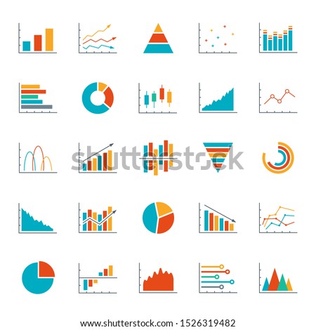 Graph, chart, diagram icon set. Business data design elements for web, report, presentation, finance analysis. Vector illustration.