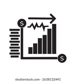 Graph chart down icon. Down arrow symbol. Flat Vector illustration.