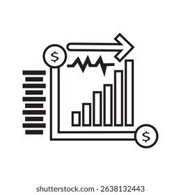 Graph chart down icon. Down arrow symbol. Flat Vector illustration.