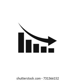 Graph chart down icon. Down arrow symbol. Flat Vector illustration.