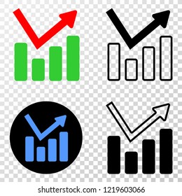Graph chart EPS vector pictograph with contour, black and colored versions. Illustration style is flat iconic symbol on chess transparent background.