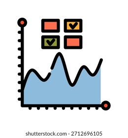 Ícone de cor de linha preenchida do gráfico. Símbolo de Acompanhamento Financeiro. Perfeito para monitorar condições financeiras, controlar despesas e atingir metas financeiras.