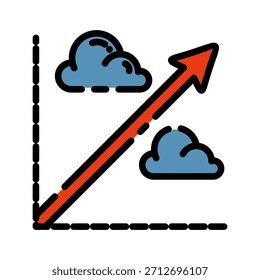 Farbsymbol für ausgefüllte Linien im Diagramm. Wachstumshoroskop. Steigende Grafik mit Wolken symbolisiert Wachstum und Dynamik.