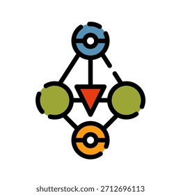 Ícone de cor de linha preenchida do gráfico. Símbolo de diagrama de processo, adequado para descrever etapas, fluxos de trabalho e sequências de atividades em um processo.