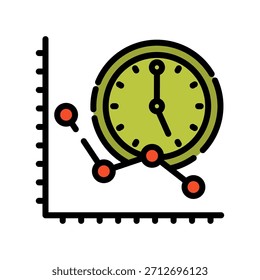 Graph chart filled line color icon. Time analysis symbol to analyze data collected sequentially over time. 