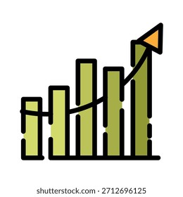 Ícone de cor de linha preenchida do gráfico. Símbolo de crescimento de lucro. Adequado para campanhas para aumentar ou diminuir a porcentagem do lucro líquido de uma empresa.