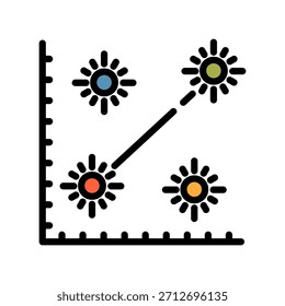Icono de color de línea llena de gráfico gráfico. Símbolo de red de datos. Desarrollo creciente de redes de datos interconectadas.